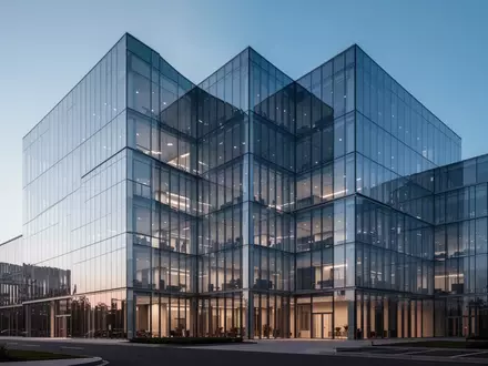 Ein modernes, minimalistisches Bürogebäude in der Abenddämmerung mit klaren architektonischen Linien und Glasfassaden. - Foto: über boerse-global.de