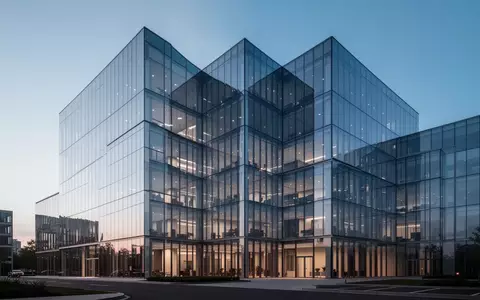 Ein modernes, minimalistisches Bürogebäude in der Abenddämmerung mit klaren architektonischen Linien und Glasfassaden. - Foto: über boerse-global.de
