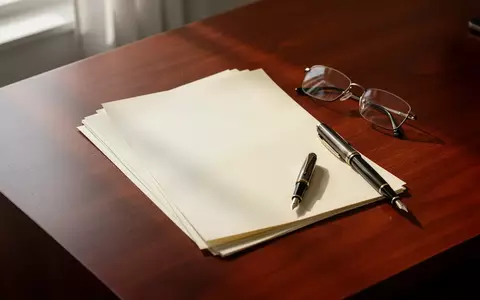 Ein aufgeräumter Schreibtisch mit leeren Dokumenten, einer Lesebrille und einem Füllfederhalter im sanften Tageslicht. - Foto: über boerse-global.de