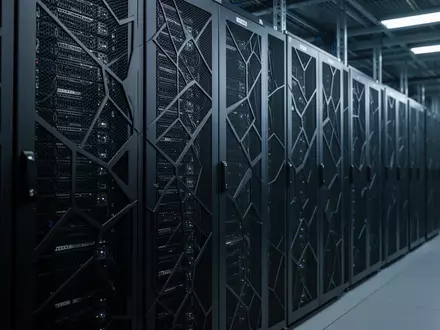 Reihen von Server-Racks in einem professionellen Rechenzentrum mit Fokus auf die industrielle Ästhetik und Architektur. - Foto: über boerse-global.de