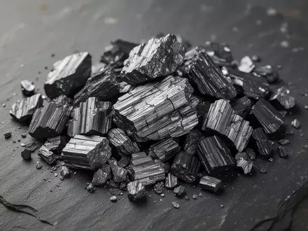 Nahaufnahme von glänzenden Graphitflocken auf einem dunklen, industriellen Untergrund. - Foto: über boerse-global.de