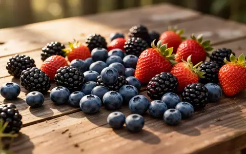 Nahaufnahme von frischen Beeren auf einem Holztisch bei natürlichem Licht. - Foto: über boerse-global.de
