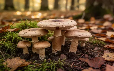 Verschiedene Wildpilze auf einem moosigen Waldboden im Herbstlicht. - Foto: über boerse-global.de