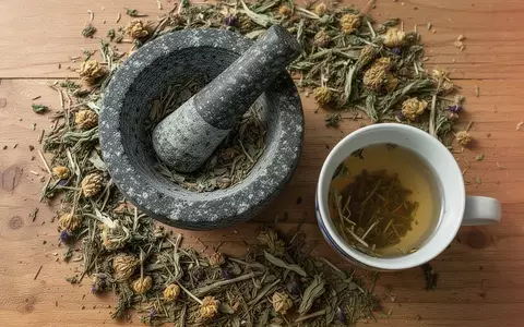 Symbolbild: getrocknete Heilkräuter mit Mörser und Tee - Foto: über boerse-global.de