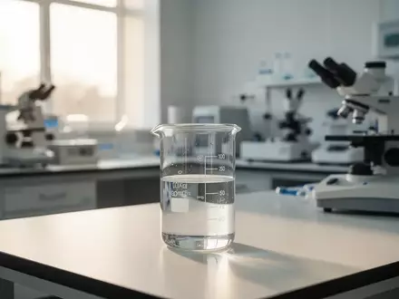 Ein heller, moderner Laborraum mit einem Glasbecher auf einem Labortisch, der eine klinische und wissenschaftliche Atmosphäre vermittelt. - Foto: über boerse-global.de