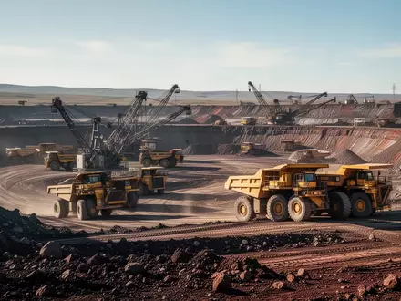 Moderne Bergbauanlage mit schwerem Gerät in einer weitläufigen Landschaft bei Tageslicht. - Foto: über boerse-global.de