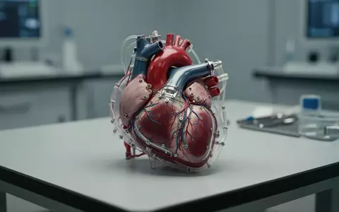 Ein hochmodernes, mechanisches Kunstherz-Modell auf einem Labortisch in einer medizinischen Forschungsumgebung. - Foto: über boerse-global.de