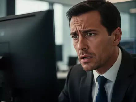 Ein besorgter Investor vor einem verschwommenen Computerbildschirm im Büro. - Foto: über boerse-global.de