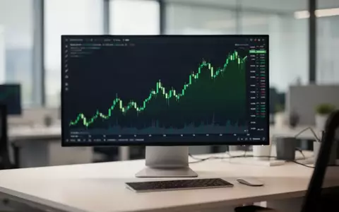 Ein moderner Schreibtisch mit einem Computerbildschirm, auf dem ein steigender Aktienkurs als grünes Chart zu sehen ist. - Foto: über boerse-global.de