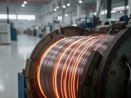 Nahaufnahme von glänzenden Stahlseilrollen in einer modernen Industriehalle. - Foto: über boerse-global.de