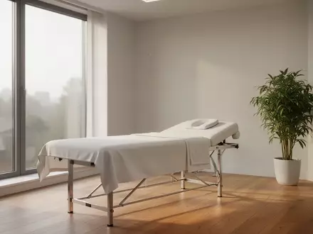 Ein heller, moderner Physiotherapieraum mit einer Behandlungsliege in einer ruhigen, professionellen Umgebung. - Foto: über boerse-global.de