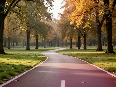 Ein leerer Laufweg in einem herbstlichen Park bei natürlichem Morgenlicht. - Foto: über boerse-global.de