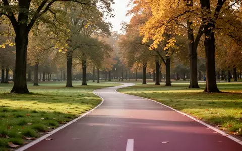 Ein leerer Laufweg in einem herbstlichen Park bei natürlichem Morgenlicht. - Foto: über boerse-global.de