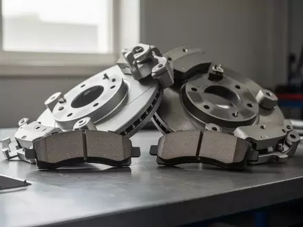 Industrielle Bremskomponenten und Reibungsmaterialien auf einer Werkbank in einer Fertigungshalle. - Foto: über boerse-global.de
