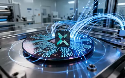 Abstrakte Darstellung einer modernen Halbleiterfertigung mit leuchtenden Lichtspuren und technologischen Strukturen. - Foto: über boerse-global.de