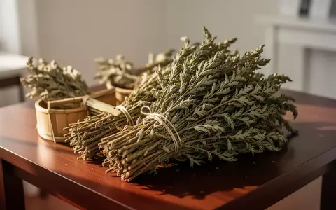 Getrocknete Beifuß-Kräuter für die Moxibustion in Bambusbehältern auf einem Holztisch in einem hellen, ruhigen Raum. - Foto: über boerse-global.de