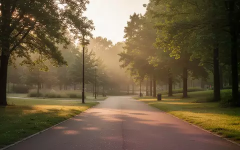 Ein leerer, sonnendurchfluteter Parkweg in einer Grünanlage, der zum Sporttreiben einlädt. - Foto: über boerse-global.de
