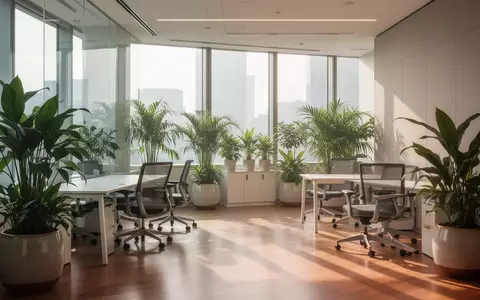Ein heller, moderner Pausenraum in einem Bürogebäude mit ergonomischen Möbeln, vielen Pflanzen und natürlichem Tageslicht. - Foto: über boerse-global.de