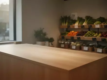 Ein minimalistischer, heller Verkaufsraum mit einem leeren Tresen aus Holz in natürlichem Tageslicht. - Foto: über boerse-global.de