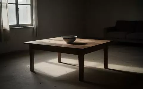 Ein minimalistischer, spärlich eingerichteter Wohnraum mit einem leeren Holztisch in gedämpftem Tageslicht. - Foto: über boerse-global.de
