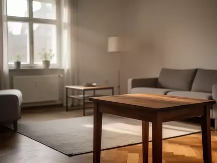 Ein leeres, helles Wohnzimmer in einer Wohnung mit sanftem Tageslicht, das durch ein Fenster fällt. - Foto: über boerse-global.de