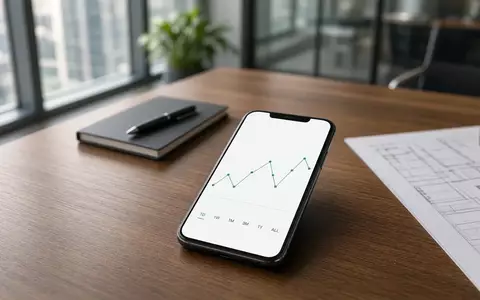 Ein Smartphone mit einem grünen Finanz-Liniendiagramm auf einem modernen Konferenztisch in einem hellen Büro. - Foto: über boerse-global.de