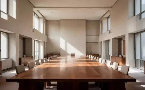 Ein heller, minimalistischer Konferenzraum in einem modernen europäischen Verwaltungsgebäude mit großen Fenstern. - Foto: über boerse-global.de