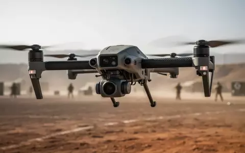 Ein hochmoderner taktischer Drohnen-Roboter über einem Trainingsgelände bei natürlichem Tageslicht. - Foto: über boerse-global.de