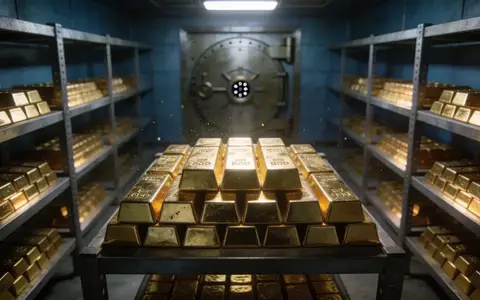 Stapel von Goldbarren in einem sicherheitsverwahrten Tresorraum. - Foto: über boerse-global.de