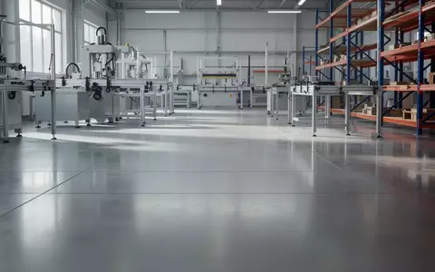 Ein leerer, sauberer Industrieboden in einer Werkshalle bei Tageslicht. - Foto: über boerse-global.de