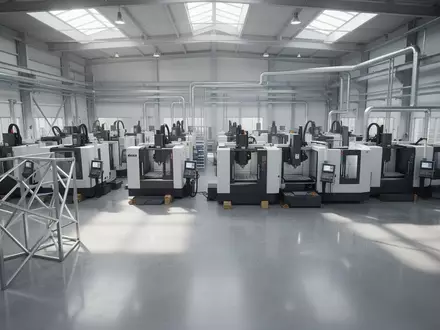 Eine moderne, aufgeräumte industrielle Fertigungshalle mit CNC-Maschinen und poliertem Betonboden bei natürlichem Tageslicht. - Foto: über boerse-global.de