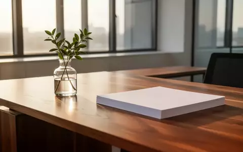 Ein minimalistisch gestalteter, heller Büroraum mit einem Holztisch, einer kleinen Pflanze und natürlichem Tageslicht. - Foto: über boerse-global.de