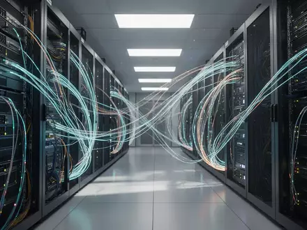 Ein hochmoderner Serverraum mit leuchtenden Glasfaserkabeln und fortschrittlicher Computerhardware. - Foto: über boerse-global.de