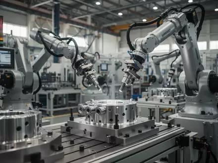 Moderne Produktionshalle für Rüstungstechnik mit Präzisionsmaschinen und metallischen Bauteilen. - Foto: über boerse-global.de