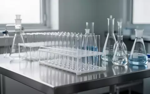 Laborumgebung mit Glasgefäßen auf einer Edelstahloberfläche in einem klinischen Umfeld. - Foto: über boerse-global.de