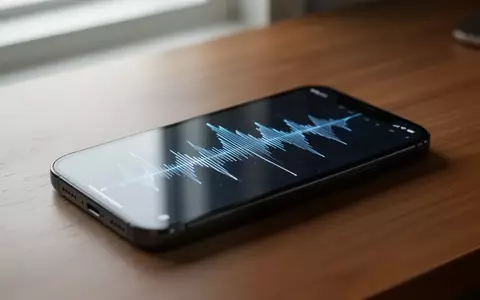 Ein Smartphone mit einer digitalen Musikwellenform auf dem Display auf einem Holztisch. - Foto: über boerse-global.de