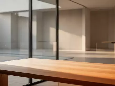 Ein minimalistischer, moderner Arbeitsplatz mit natürlichem Lichteinfall auf einer leeren Holzoberfläche. - Foto: über boerse-global.de