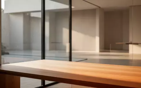 Ein minimalistischer, moderner Arbeitsplatz mit natürlichem Lichteinfall auf einer leeren Holzoberfläche. - Foto: über boerse-global.de