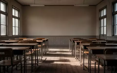 Ein leerer Klassenraum mit Holztischen und Stühlen in einer Schule bei ruhigem Lichteinfall. - Foto: über boerse-global.de