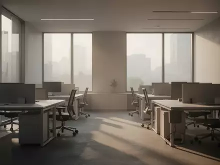 Ein heller, minimalistisch eingerichteter Büroraum mit leeren Arbeitsplätzen und sanftem Tageslichteinfall. - Foto: über boerse-global.de