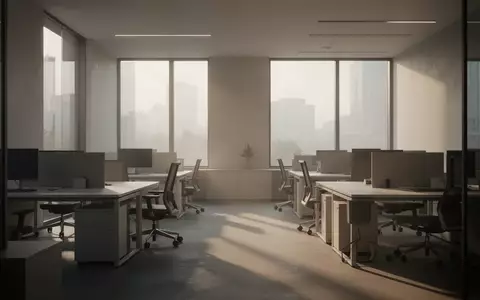 Ein heller, minimalistisch eingerichteter Büroraum mit leeren Arbeitsplätzen und sanftem Tageslichteinfall. - Foto: über boerse-global.de