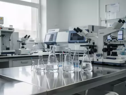 Ein steriles, modernes klinisches Forschungslabor mit wissenschaftlichen Analysegeräten auf einem Edelstahltisch. - Foto: über boerse-global.de
