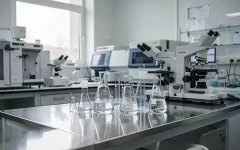 Ein steriles, modernes klinisches Forschungslabor mit wissenschaftlichen Analysegeräten auf einem Edelstahltisch. - Foto: über boerse-global.de