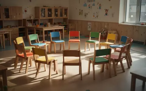 Ein heller, leerer Gruppenraum in einem Kindergarten mit Holzstühlen und einfallendem Tageslicht. - Foto: über boerse-global.de