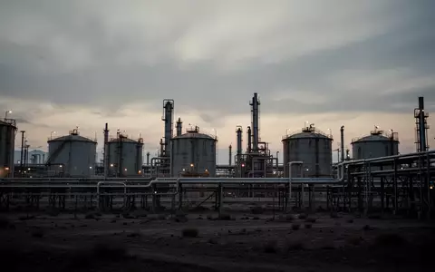 Eine weitläufige Industrielandschaft mit Raffinerietanks und Rohrleitungssystemen in der Dämmerung. - Foto: über boerse-global.de