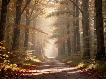 Ein sonnendurchfluteter Waldweg im Herbst, der eine ruhige und motivierende Atmosphäre vermittelt. - Foto: über boerse-global.de