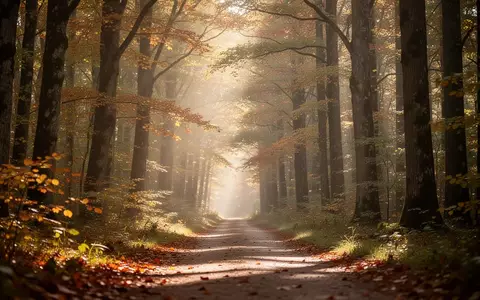 Ein sonnendurchfluteter Waldweg im Herbst, der eine ruhige und motivierende Atmosphäre vermittelt. - Foto: über boerse-global.de