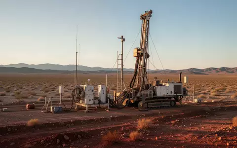 Eine Bohranlage auf einem Bergbaugelände in der Wüste Nevadas bei natürlichem Tageslicht. - Foto: über boerse-global.de