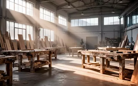 Leere Werkstatt mit Sonnenlichteinfall auf Arbeitsflächen und Baumaterialien als Symbol für die Rentendebatte. - Foto: über boerse-global.de