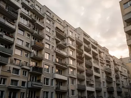 Fassadenansicht eines großen Berliner Wohnblocks mit zahlreichen Balkonen an einem bewölkten Tag. - Foto: über boerse-global.de